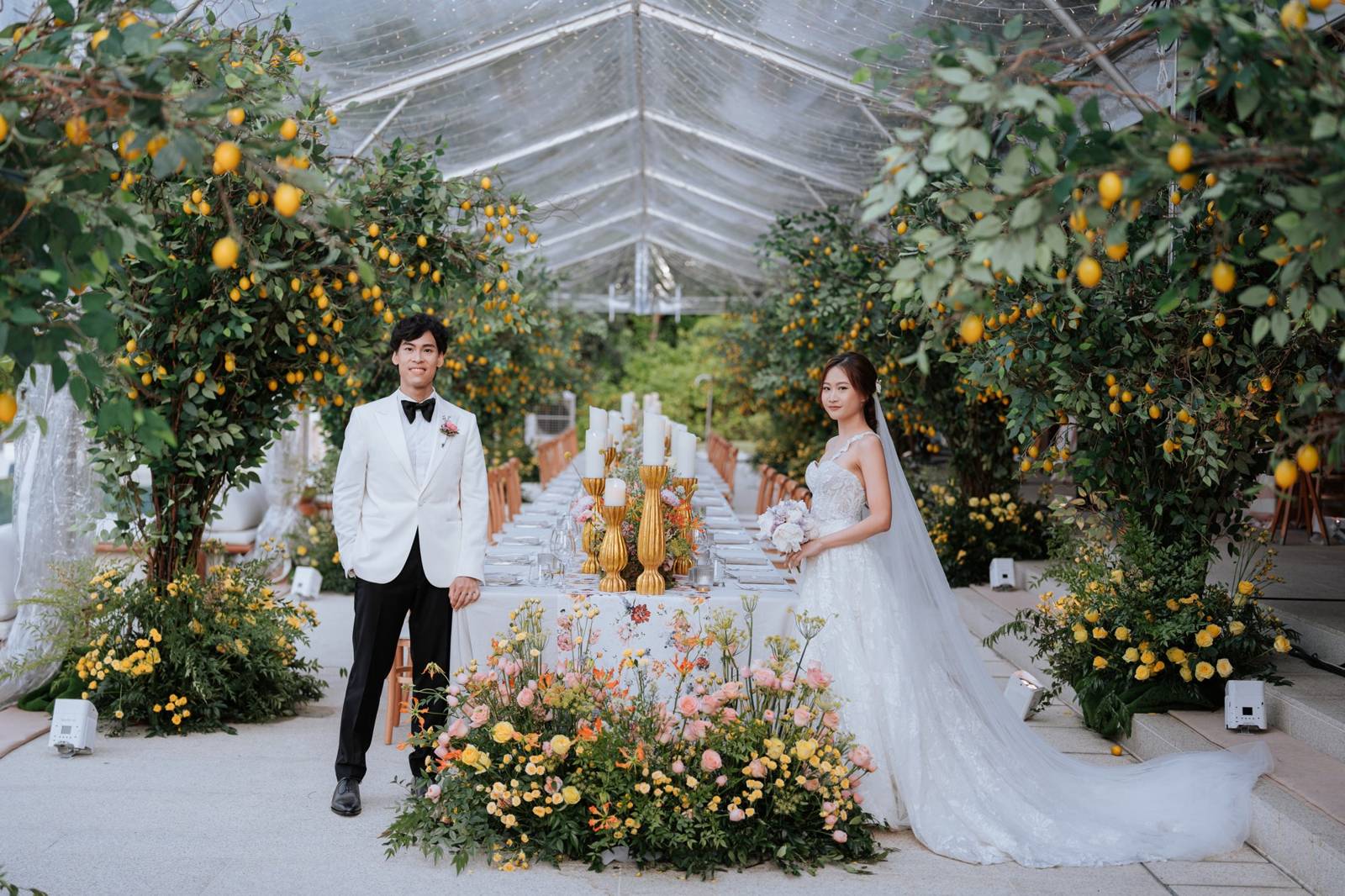 Lemon tree garden wedding under glass
